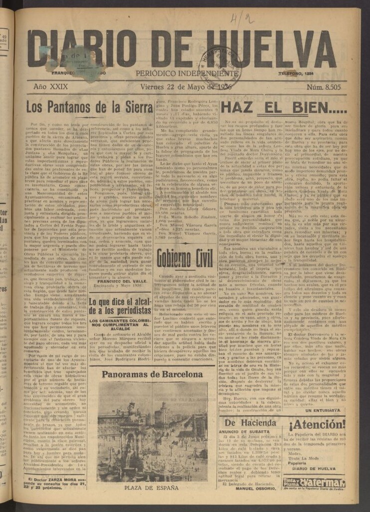 Miniatura de Diario de Huelva : periódico independiente del 22 de mayo de 1936