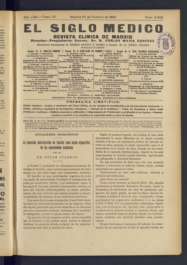 Miniatura de El Siglo Médico : boletín de medicina y gaceta médica del 23 de febrero de 1924