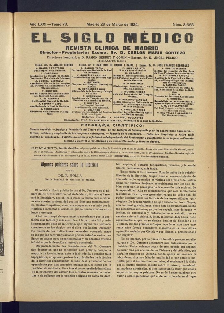 Miniatura de El Siglo Médico : boletín de medicina y gaceta médica del 29 de marzo de 1924