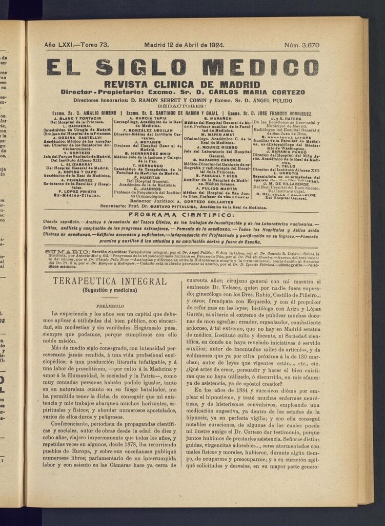 Miniatura de El Siglo Médico : boletín de medicina y gaceta médica del 12 de abril de 1924