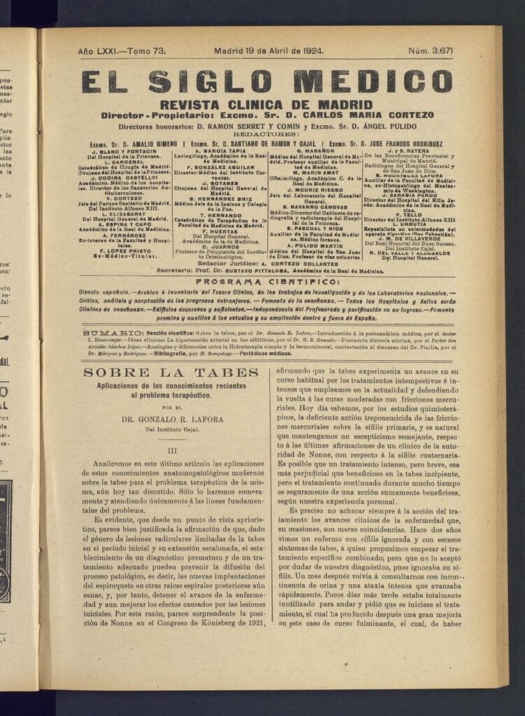 Miniatura de El Siglo Médico : boletín de medicina y gaceta médica del 19 de abril de 1924