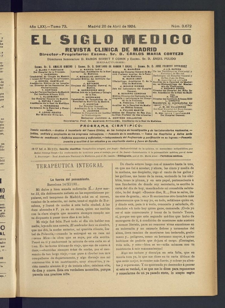 Miniatura de El Siglo Médico : boletín de medicina y gaceta médica del 26 de abril de 1924