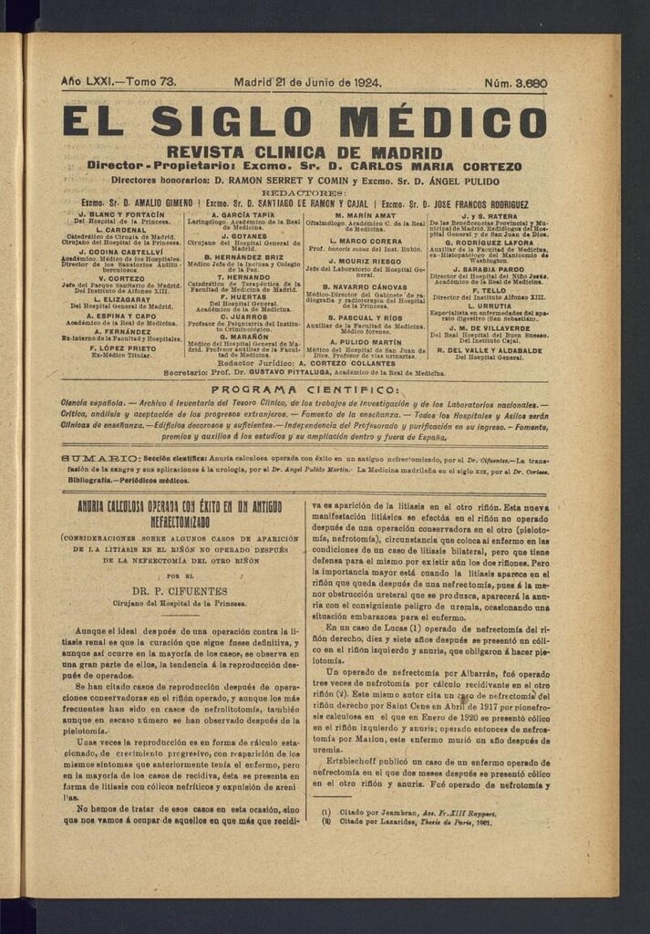 Miniatura de El Siglo Médico : boletín de medicina y gaceta médica del 21 de junio de 1924