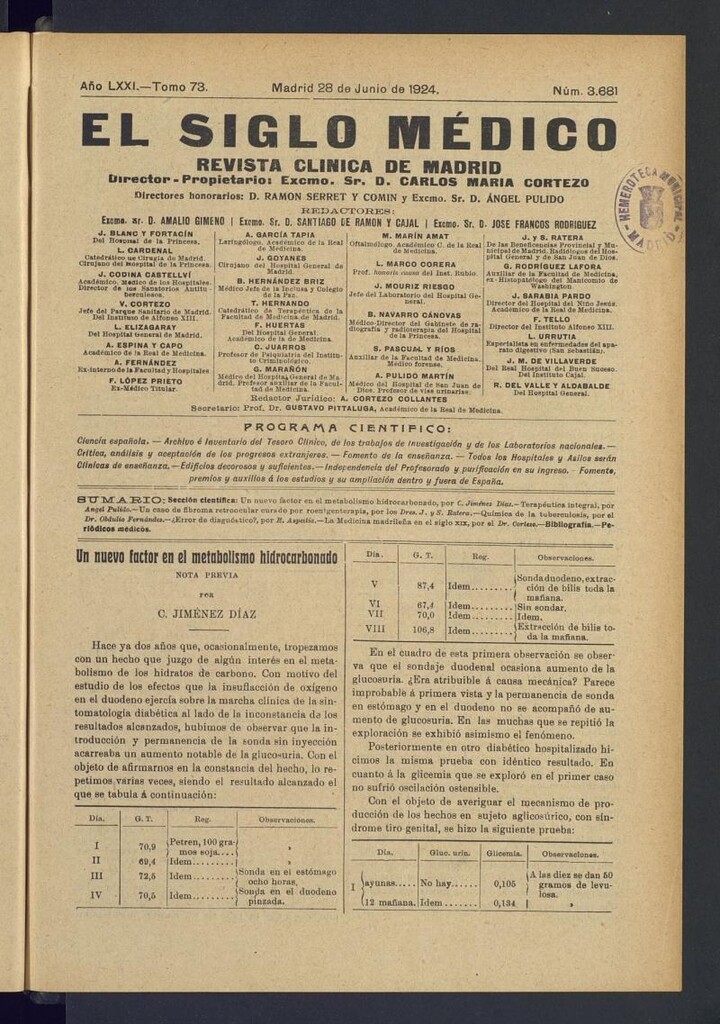 Miniatura de El Siglo Médico : boletín de medicina y gaceta médica del 28 de junio de 1924