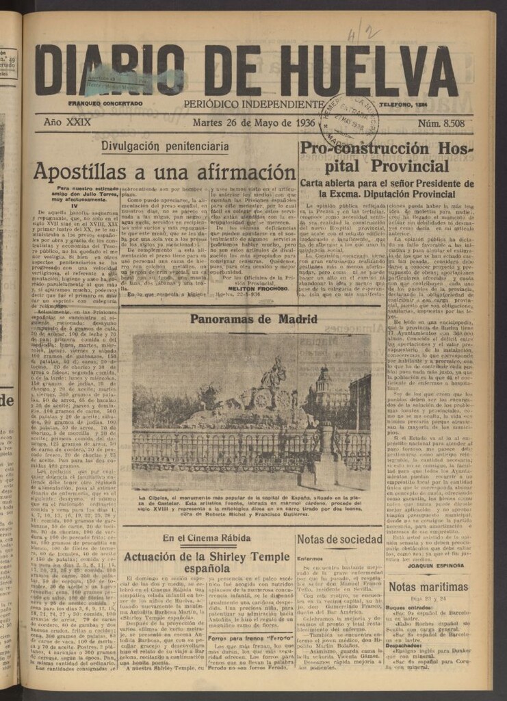 Miniatura de Diario de Huelva : periódico independiente del 26 de mayo de 1936