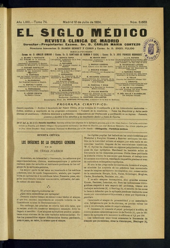 Miniatura de El Siglo Médico: boletín de medicina y gaceta médica del 12 de julio de 1924