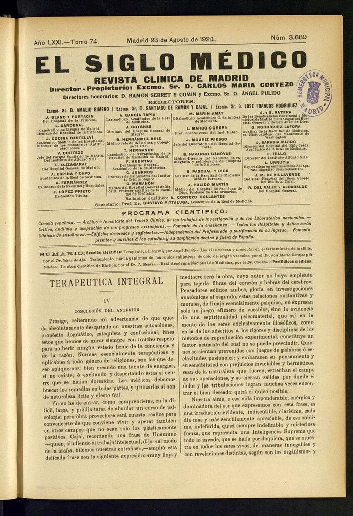 Miniatura de El Siglo Médico: boletín de medicina y gaceta médica del 23 de agosto de 1924