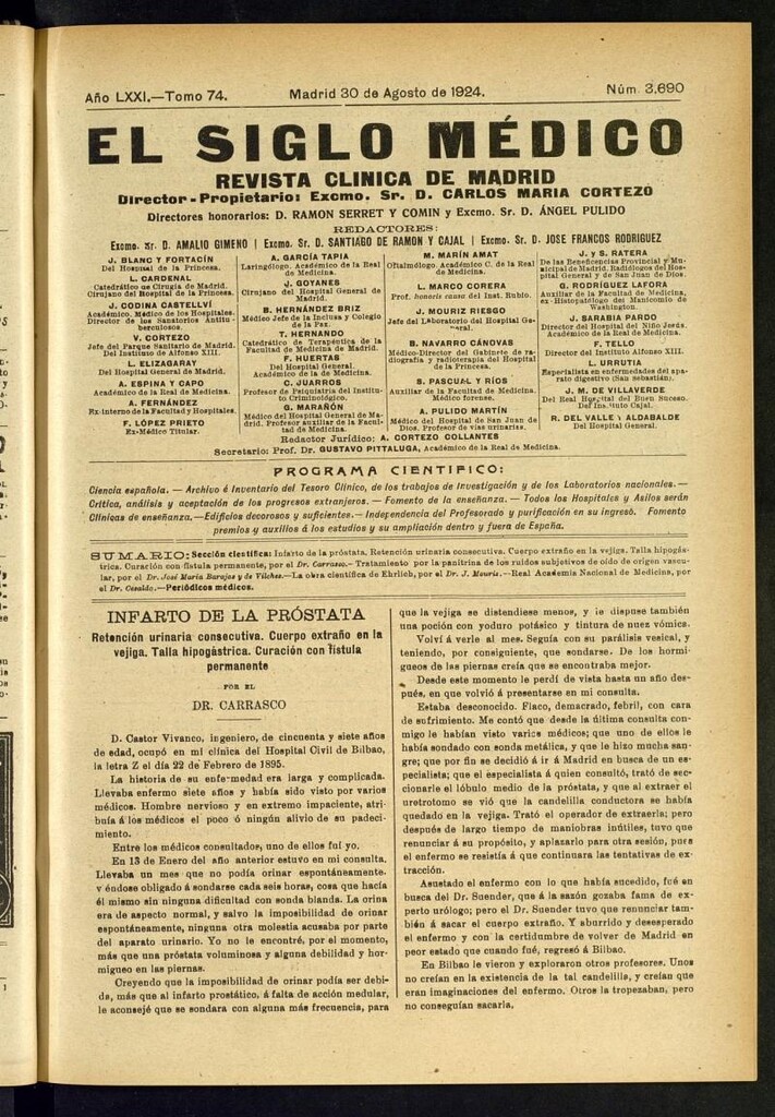 Miniatura de El Siglo Médico: boletín de medicina y gaceta médica del 30 de agosto de 1924