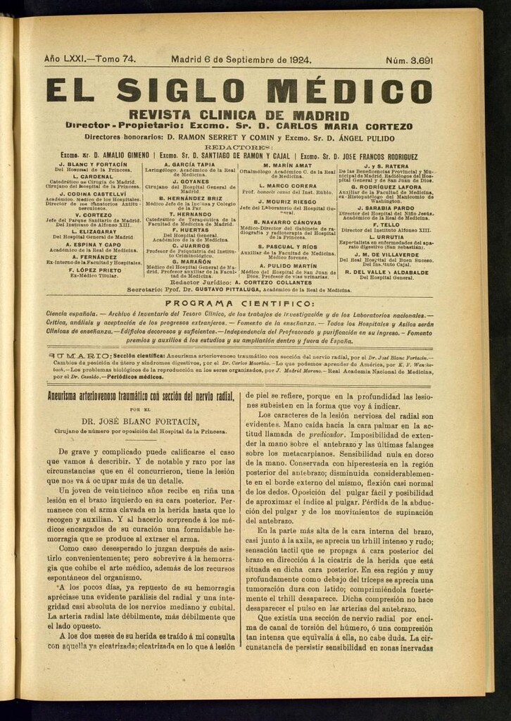 Miniatura de El Siglo Médico: boletín de medicina y gaceta médica del 6 de septiembre de 1924