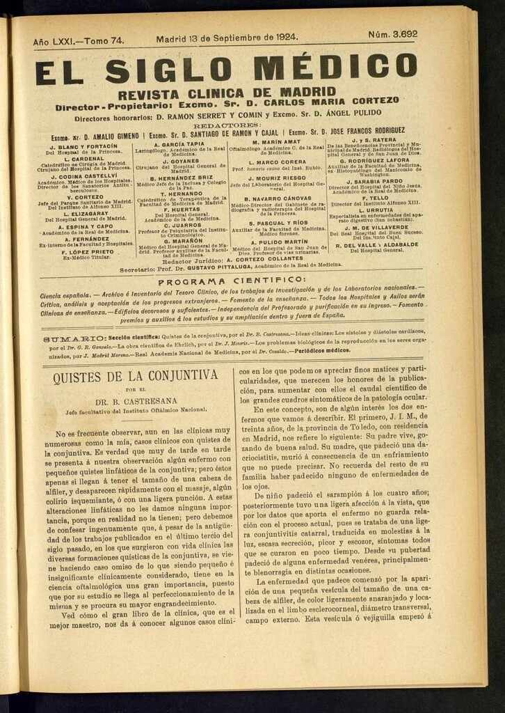 Miniatura de El Siglo Médico: boletín de medicina y gaceta médica del 13 de septiembre de 1924