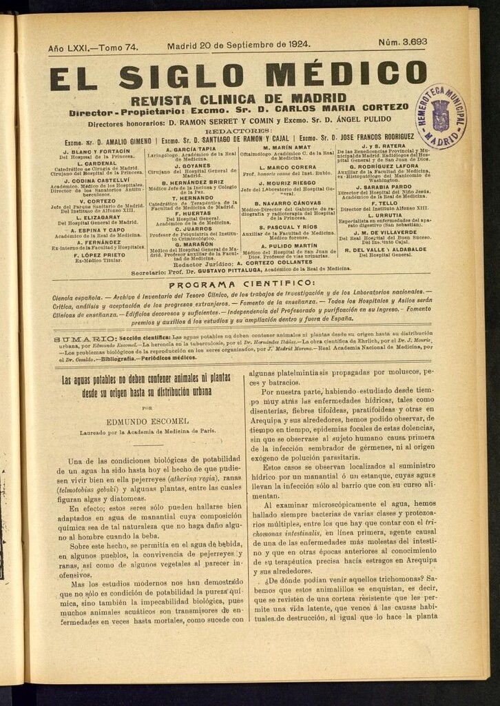 Miniatura de El Siglo Médico: boletín de medicina y gaceta médica del 20 de septiembre de 1924