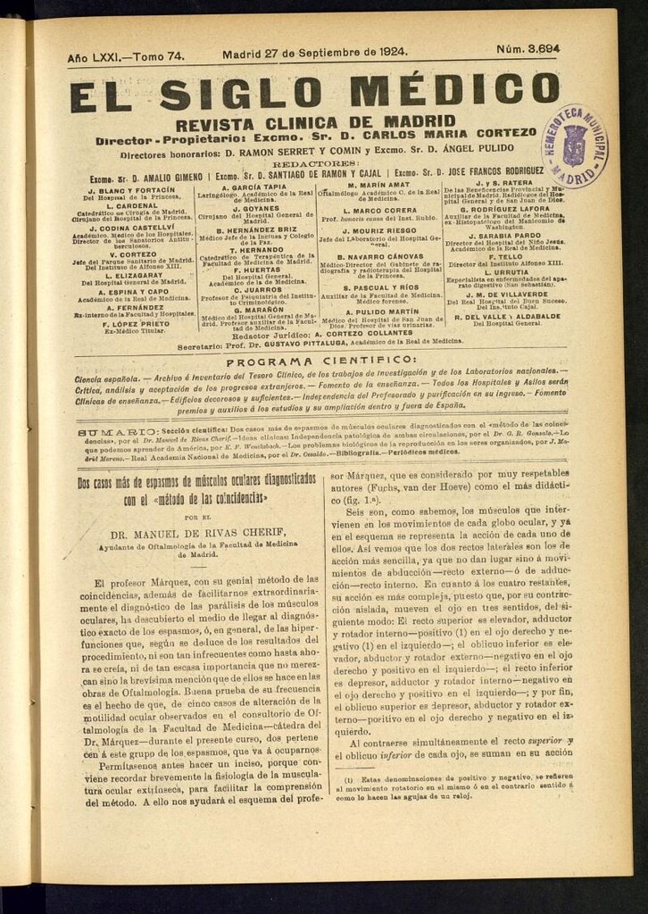Miniatura de El Siglo Médico: boletín de medicina y gaceta médica del 27 de septiembre de 1924