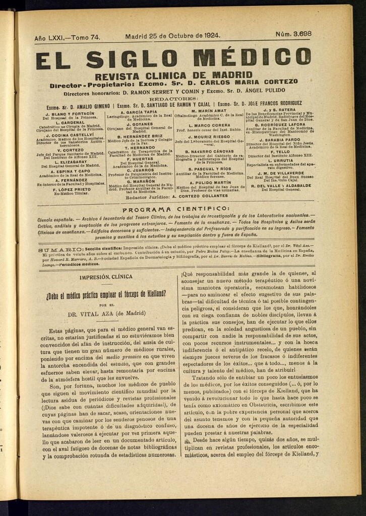 Miniatura de El Siglo Médico: boletín de medicina y gaceta médica del 25 de octubre de 1924