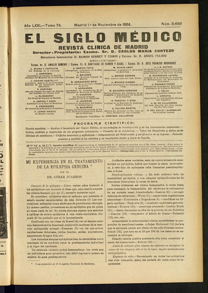 Miniatura de El Siglo Médico: boletín de medicina y gaceta médica del 1 de noviembre de 1924