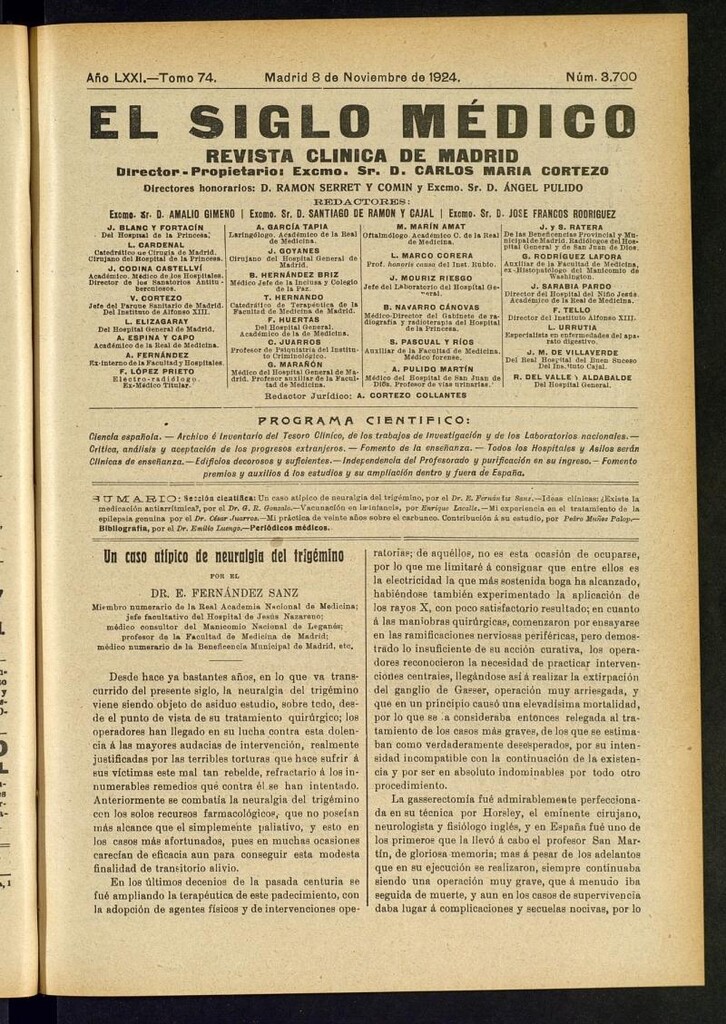 Miniatura de El Siglo Médico: boletín de medicina y gaceta médica del 8 de noviembre de 1924