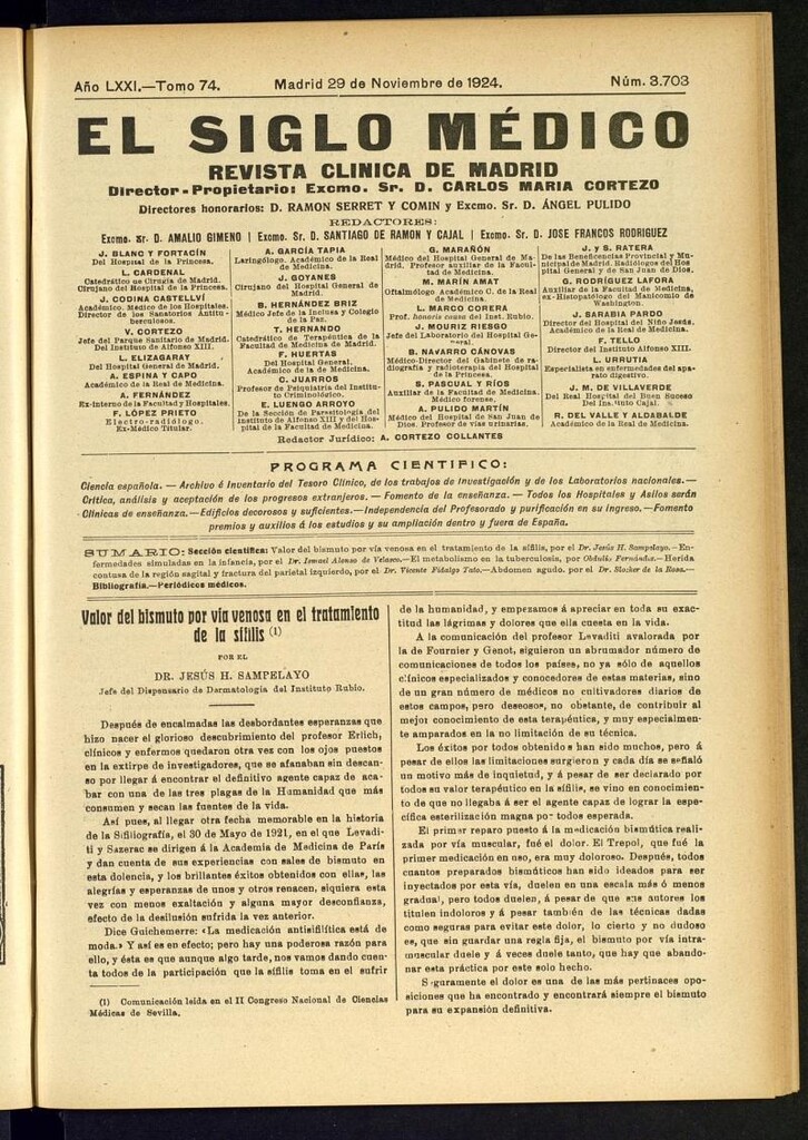 Miniatura de El Siglo Médico: boletín de medicina y gaceta médica del 29 de noviembre de 1924
