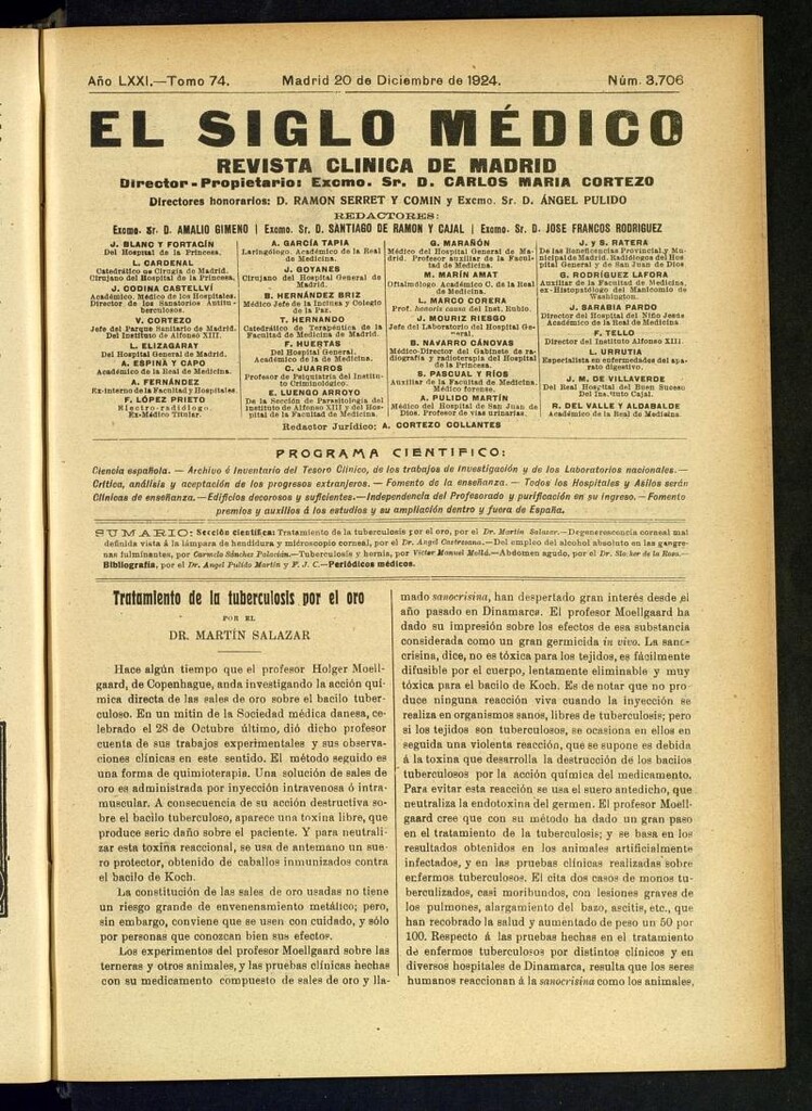 Miniatura de El Siglo Médico: boletín de medicina y gaceta médica del 20 de diciembre de 1924