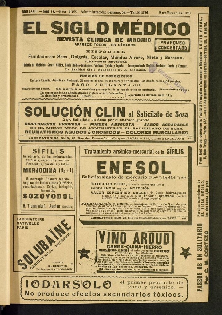 Miniatura de El Siglo Médico: boletín de medicina y gaceta médica del 2 de enero de 1926