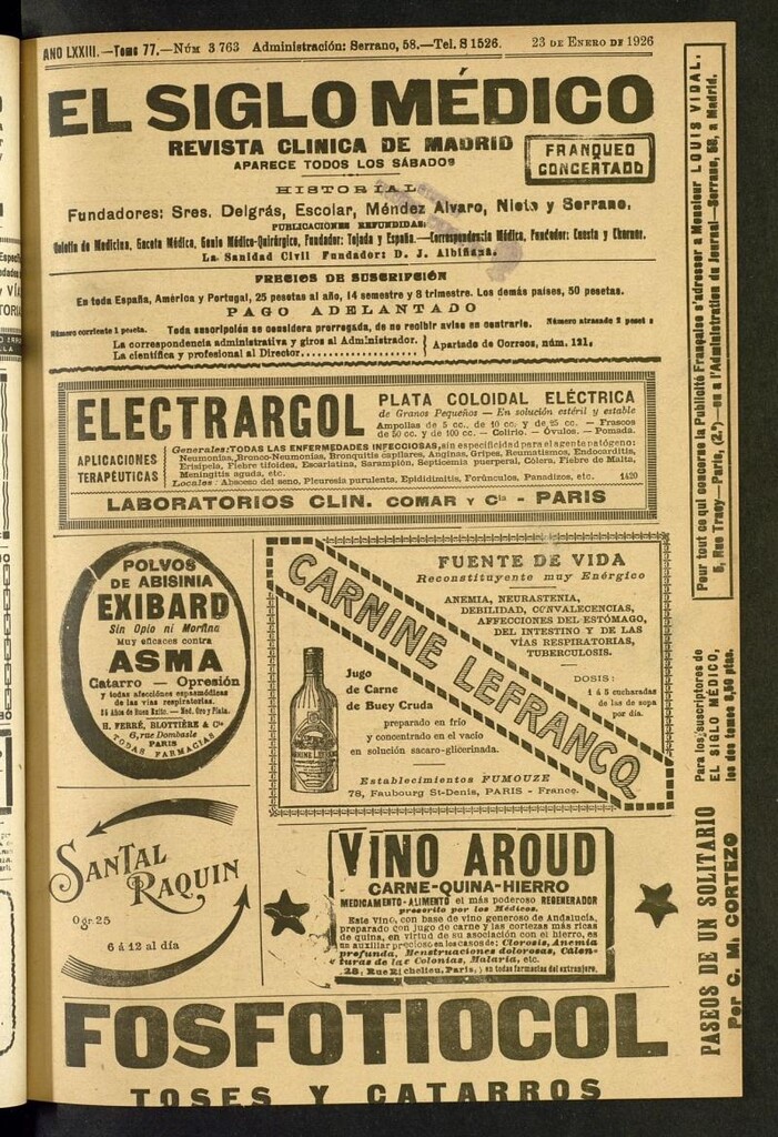 Miniatura de El Siglo Médico: boletín de medicina y gaceta médica del 23 de enero de 1926