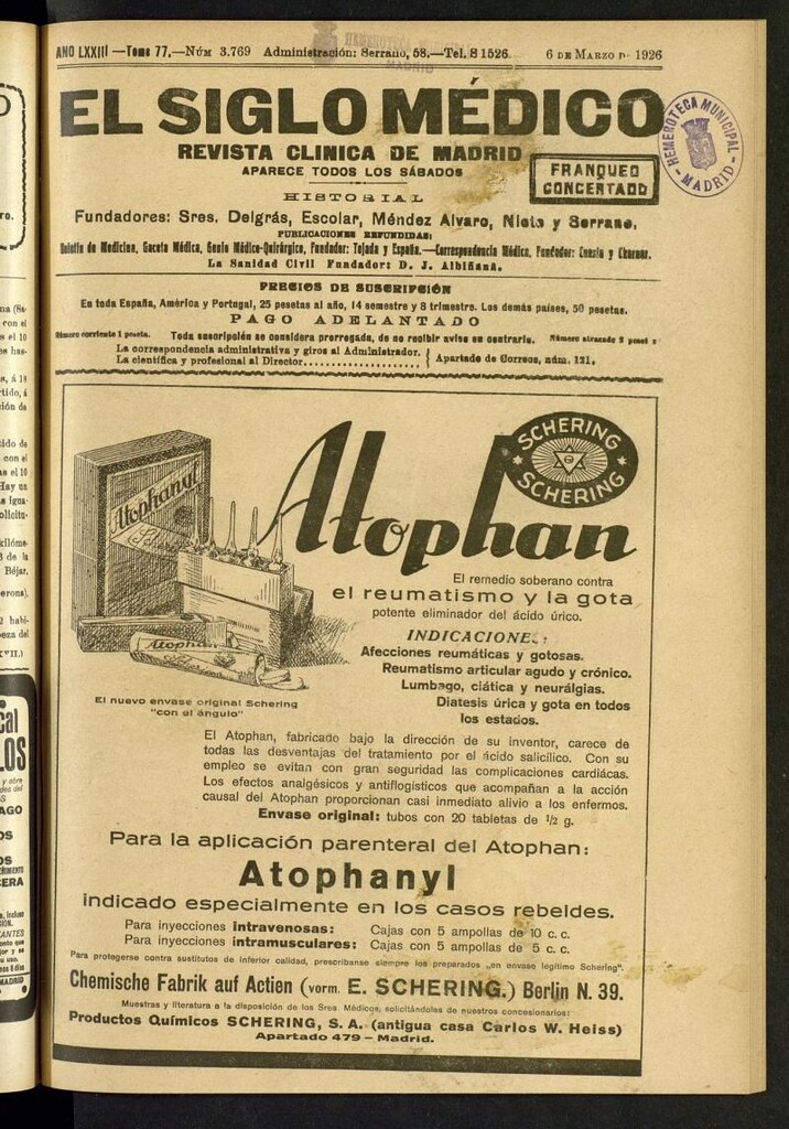 Miniatura de El Siglo Médico: boletín de medicina y gaceta médica del 6 de marzo de 1926