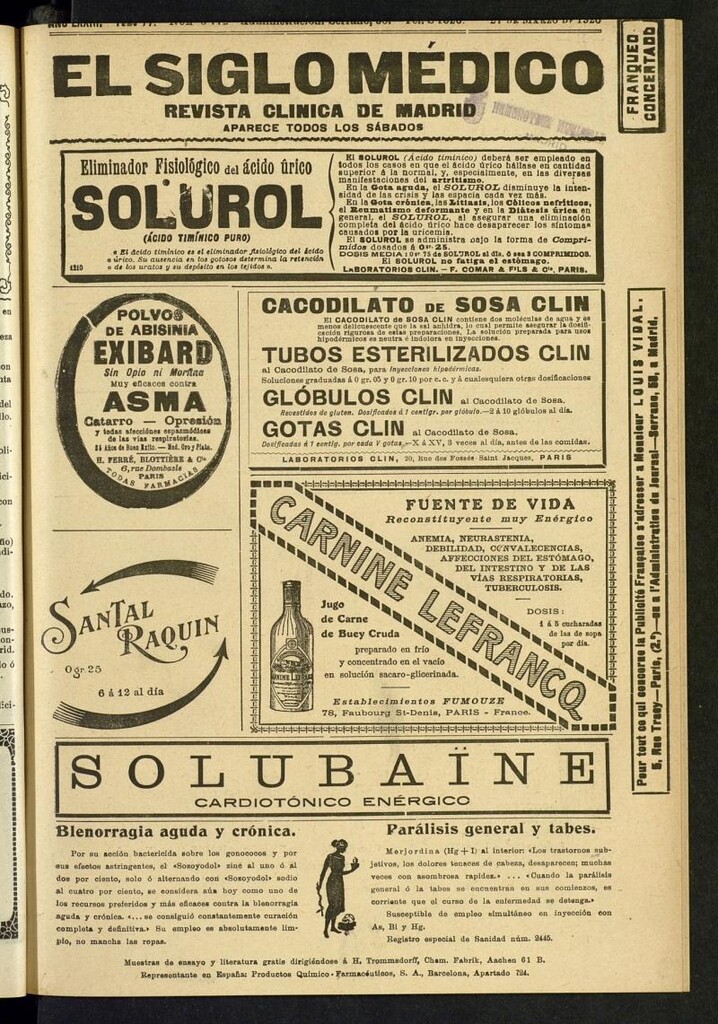 Miniatura de El Siglo Médico: boletín de medicina y gaceta médica del 27 de marzo de 1926