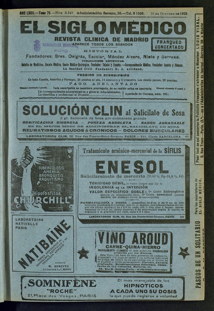 Miniatura de El Siglo Médico: boletín de medicina y gaceta médica del  del 10 de octubre de 1925