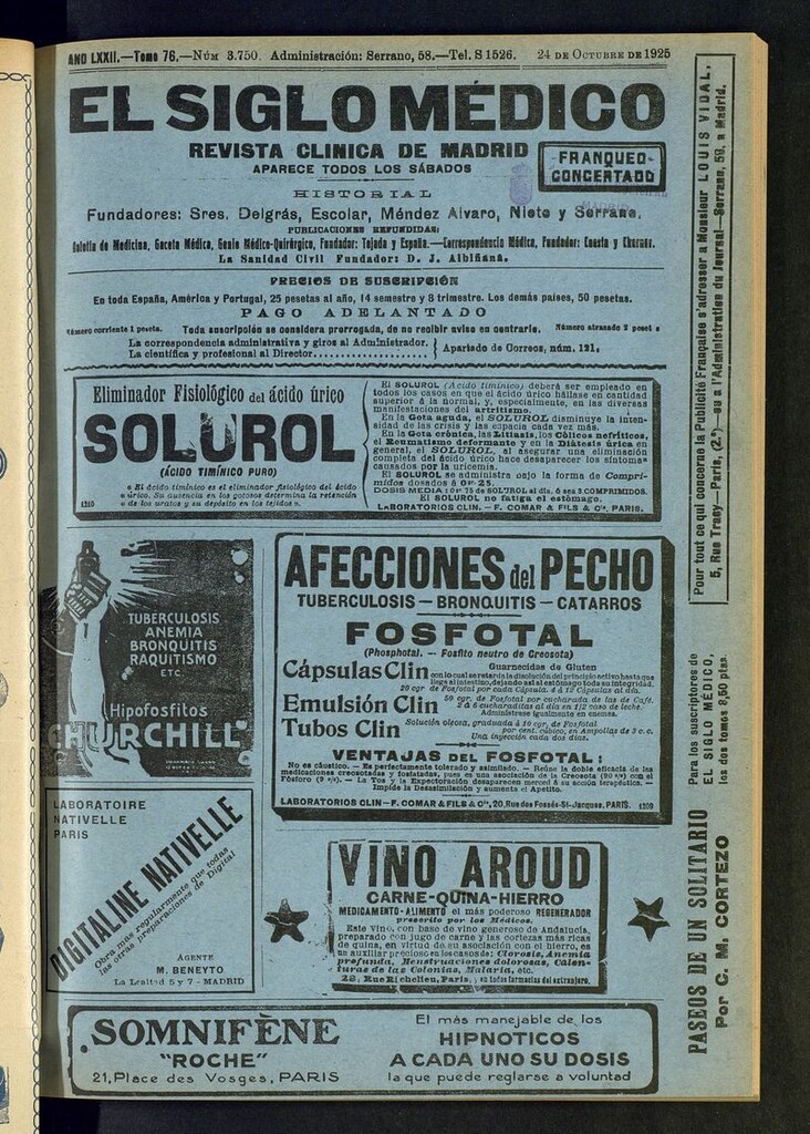 Miniatura de El Siglo Médico: boletín de medicina y gaceta médica del  del 24 de octubre de 1925