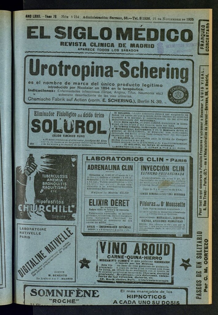 Miniatura de El Siglo Médico: boletín de medicina y gaceta médica del  del 21 de noviembre de 1925