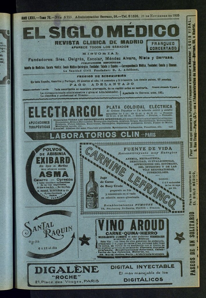 Miniatura de El Siglo Médico: boletín de medicina y gaceta médica del  del 28 de noviembre de 1925