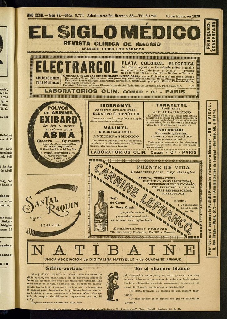 Miniatura de El Siglo Médico: boletín de medicina y gaceta médica del del 10 de abril de 1926