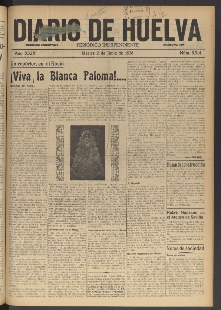 Miniatura de Diario de Huelva : periódico independiente del 2 de junio de 1936