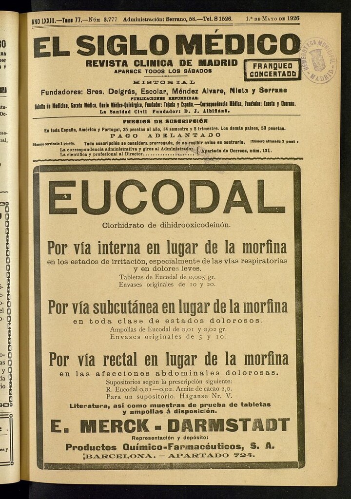 Miniatura de El Siglo Médico: boletín de medicina y gaceta médica del del 1 de mayo de 1926