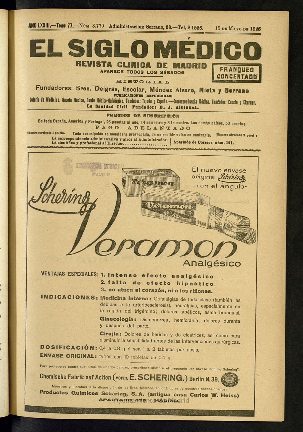 Miniatura de El Siglo Médico: boletín de medicina y gaceta médica del del 15 de mayo de 1926