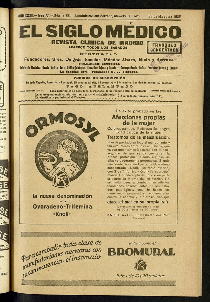 Miniatura de El Siglo Médico: boletín de medicina y gaceta médica del del 29 de mayo de 1926