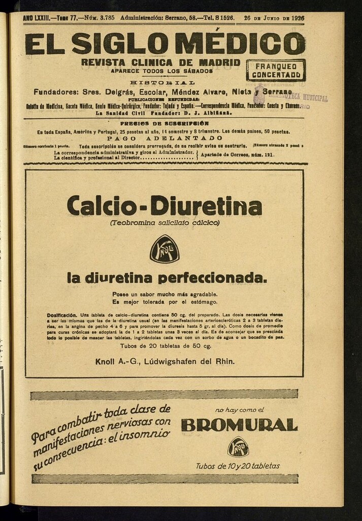 Miniatura de El Siglo Médico: boletín de medicina y gaceta médica del del 26 de junio de 1926