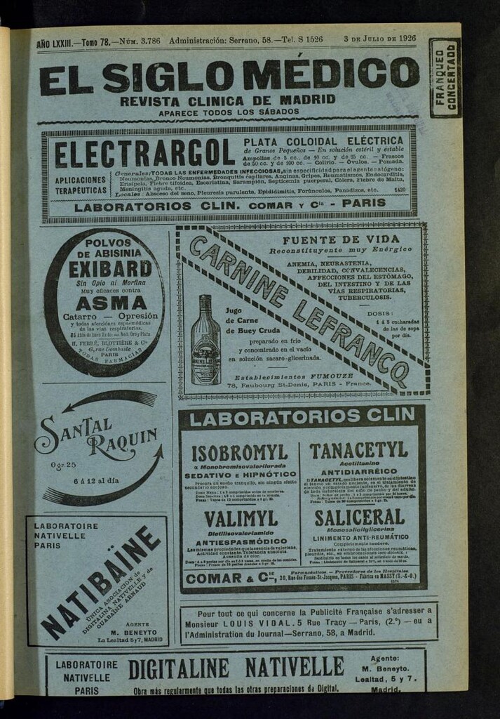 Miniatura de El Siglo Médico: boletín de medicina y gaceta médica del del 3 de julio de 1926