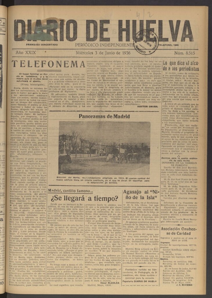 Miniatura de Diario de Huelva : periódico independiente del 3 de junio de 1936