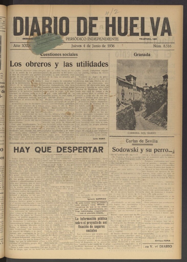 Miniatura de Diario de Huelva : periódico independiente del 4 de junio de 1936