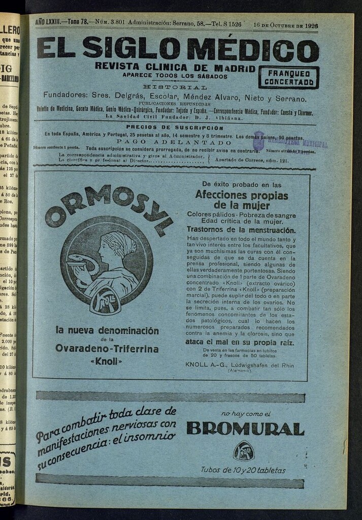 Miniatura de El Siglo Médico: boletín de medicina y gaceta médica del del 16 de octubre de 1926