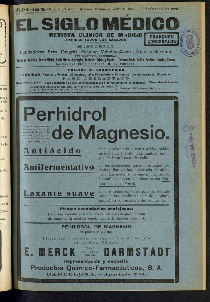 Miniatura de El Siglo Médico: boletín de medicina y gaceta médica del del 30 de octubre de 1926