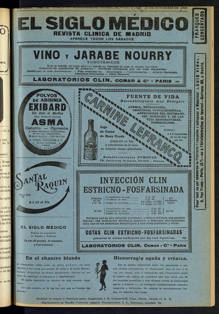 Miniatura de El Siglo Médico: boletín de medicina y gaceta médica del del 20 
 de noviembre de 1926