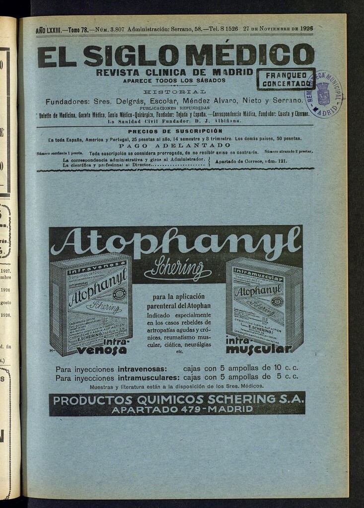 Miniatura de El Siglo Médico: boletín de medicina y gaceta médica del del 27 de noviembre de 1926