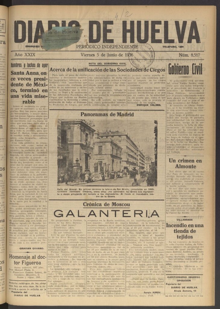 Miniatura de Diario de Huelva : periódico independiente del 5 de junio de 1936