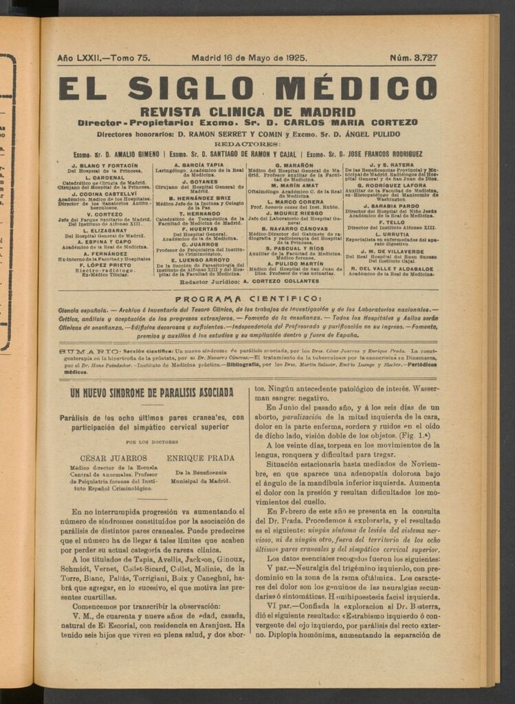Miniatura de El Siglo Médico : boletín de medicina y gaceta médica del 16 de mayo de 1925