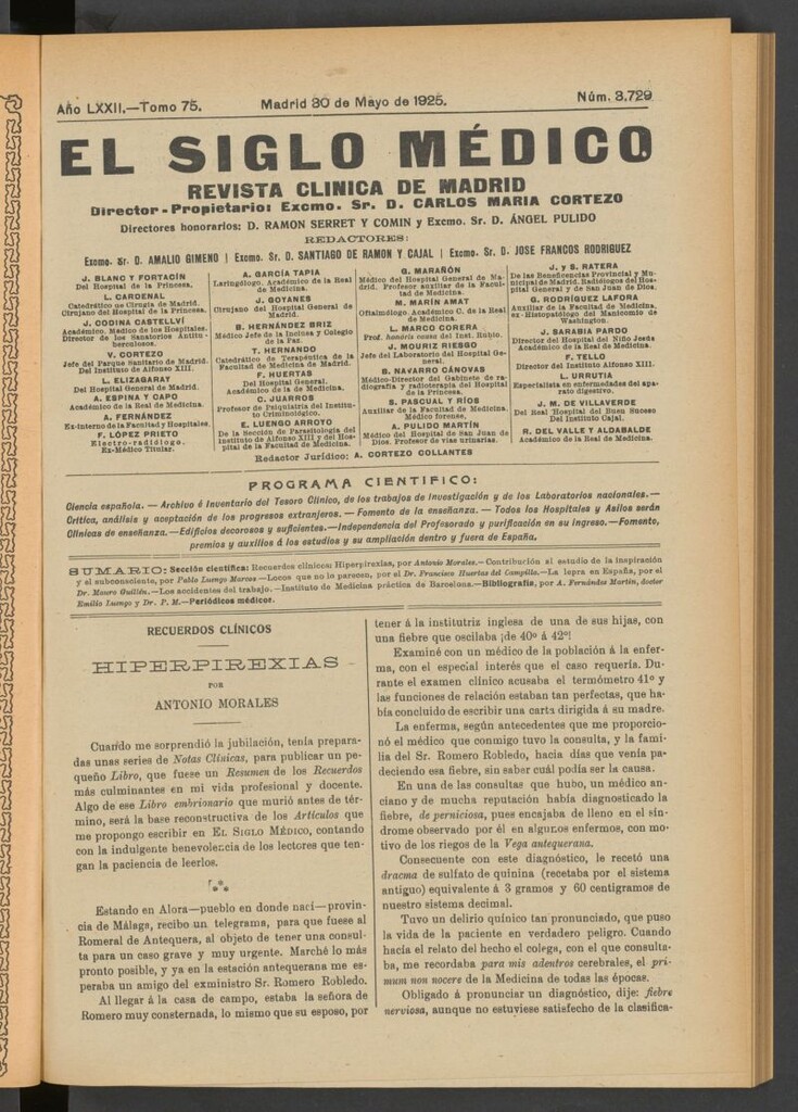 Miniatura de El Siglo Médico : boletín de medicina y gaceta médica del 30 de mayo de 1925