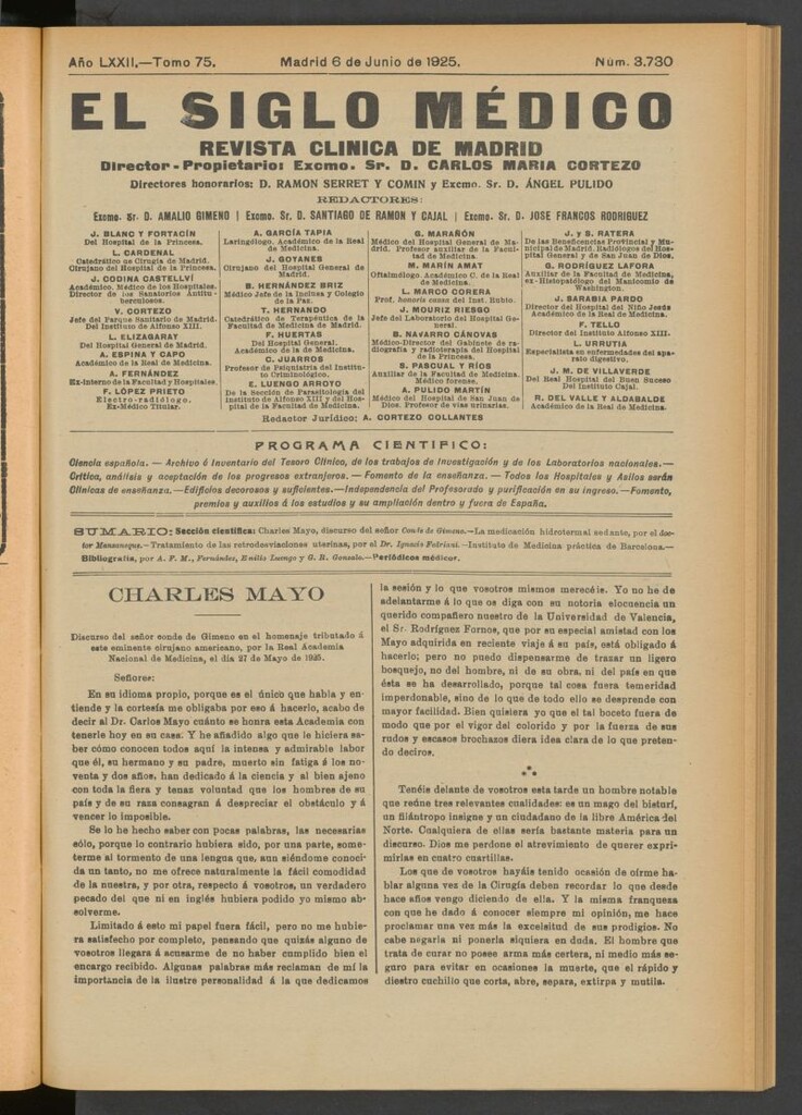 Miniatura de El Siglo Médico : boletín de medicina y gaceta médica del 6 de junio de 1925