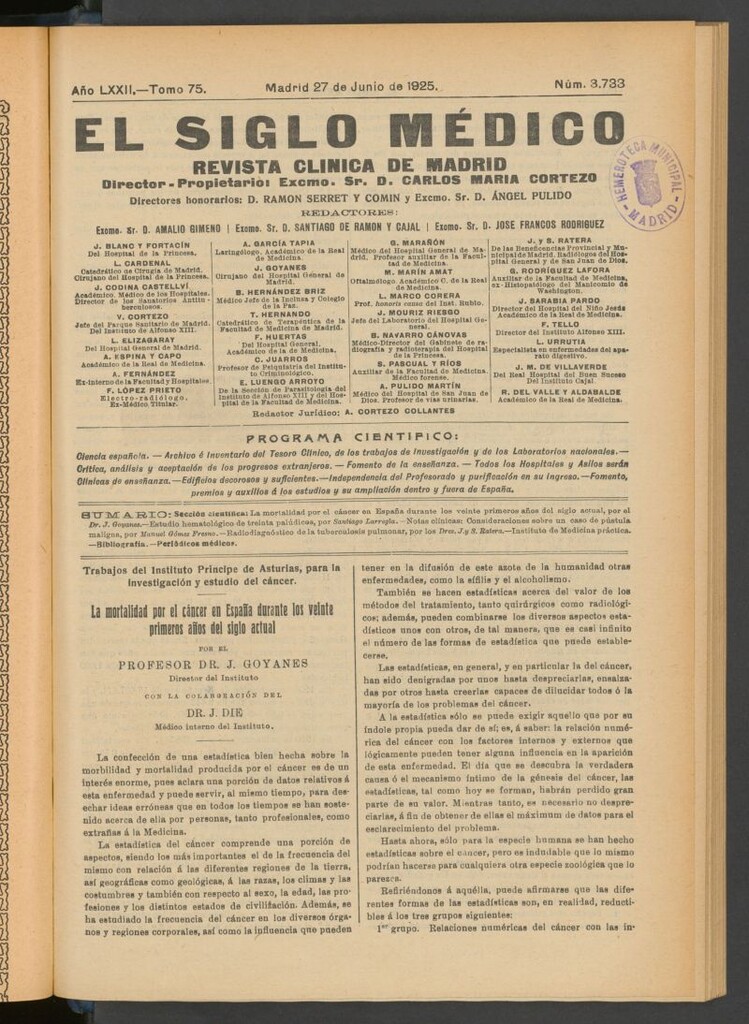 Miniatura de El Siglo Médico : boletín de medicina y gaceta médica del 27 de junio de 1925