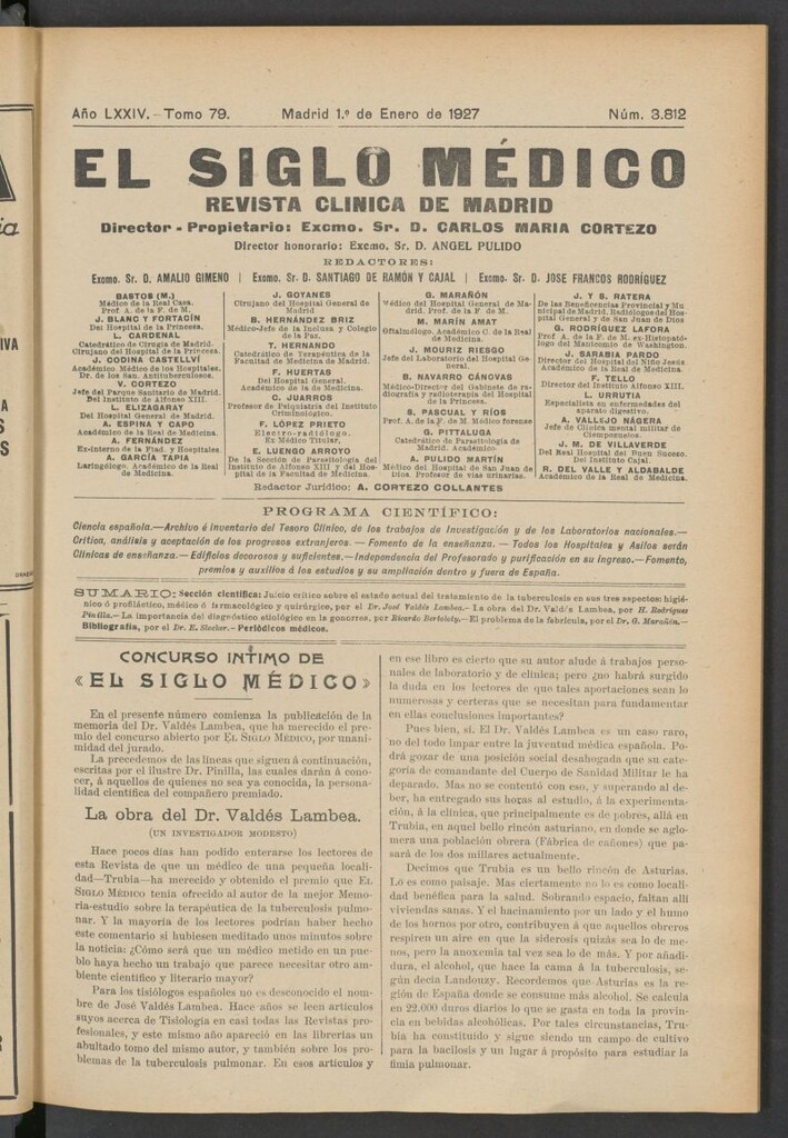 Miniatura de El Siglo Médico : boletín de medicina y gaceta médica del 1 de enero de 1927