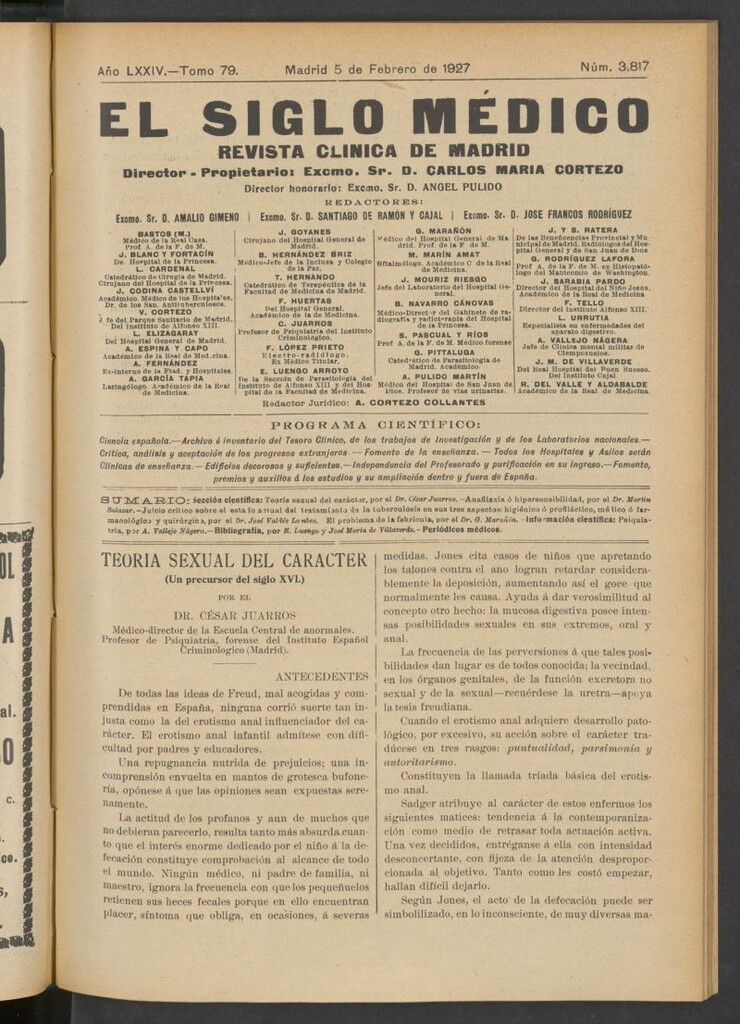 Miniatura de El Siglo Médico : boletín de medicina y gaceta médica del 5 de febrero de 1927
