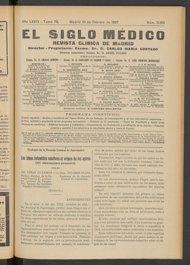 Miniatura de El Siglo Médico : boletín de medicina y gaceta médica del 19 de febrero de 1927